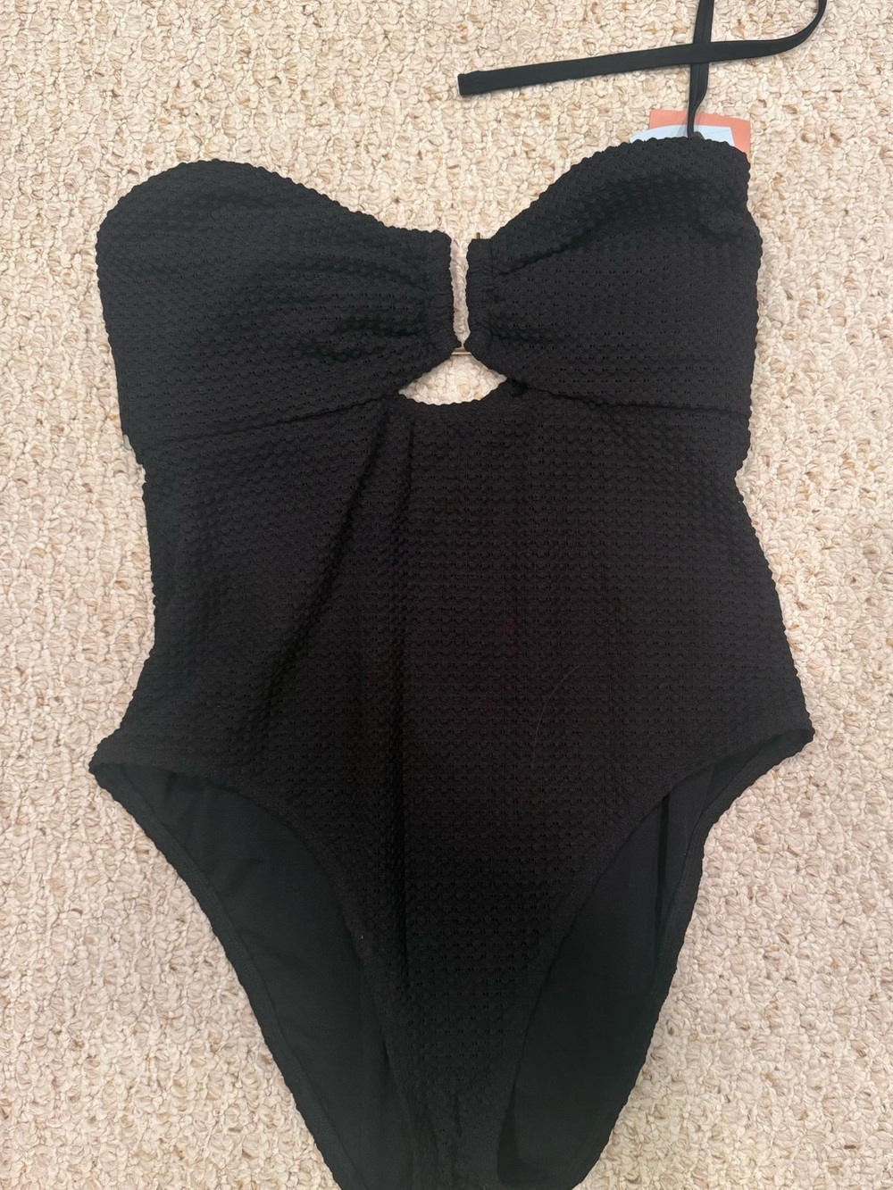 Shade & Shore Black Textured One-Piece Swimsuit with Front Keyhole